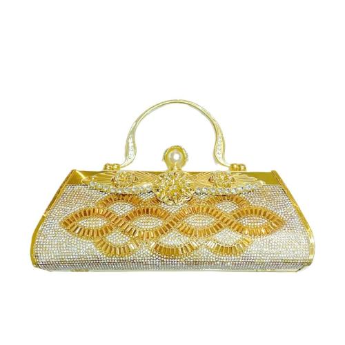 Iron & Polyester Easy Matching Clutch Bag with rhinestone gold PC