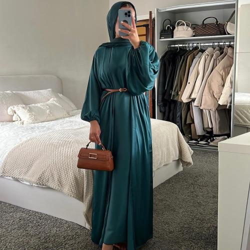 ポリエステル 中東イスラムムシルムドレス 深い緑 一つ