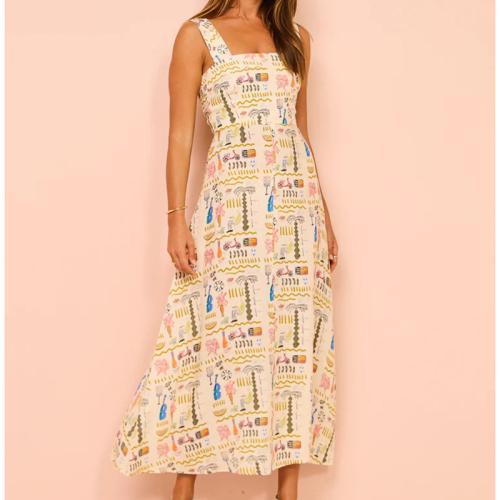 Polyester long style Slip Dress printed yellow PC