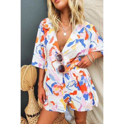 Polyester Women Casual Set & two piece & loose short pants & coat printed Set