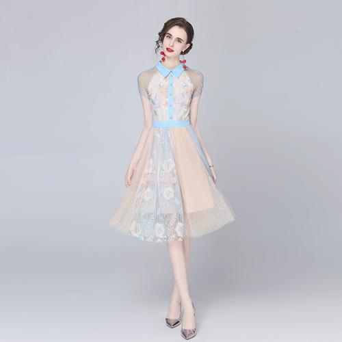 Polyester High Waist One-piece Dress slimming embroider mixed colors PC