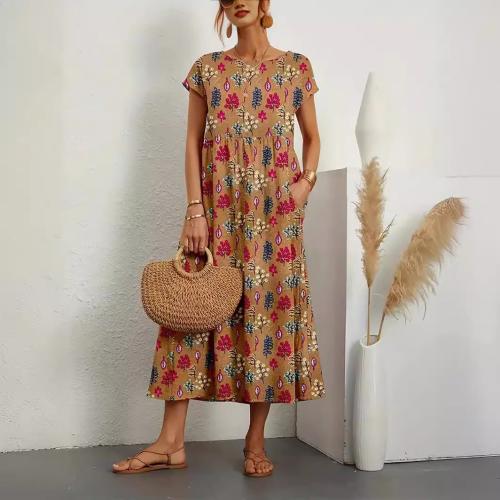 Cotton Linen long style One-piece Dress & loose printed PC