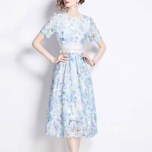 Polyester Waist-controlled One-piece Dress slimming blue PC