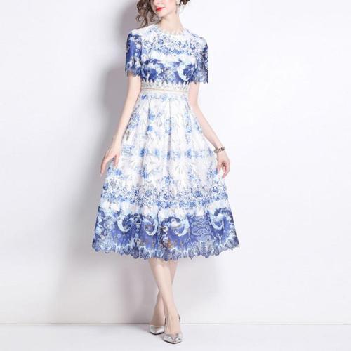 Polyester Waist-controlled One-piece Dress slimming blue PC