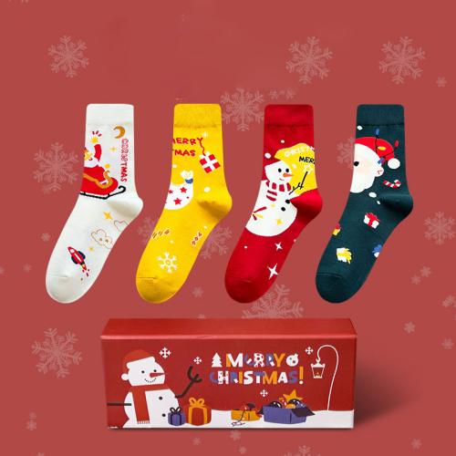 Gekämmte Baumwolle & Spandex Frauen Knöchel Socke, Gedruckt, Cartoon, gemischte Farben, :, 4Paare/Box,  Box