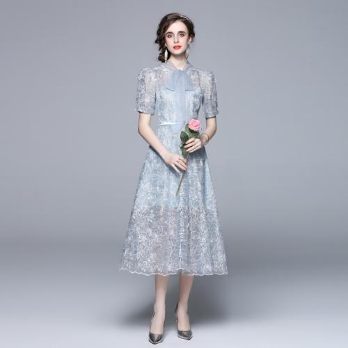 Polyester Einteiliges Kleid, Gedruckt, Blau,  Stück