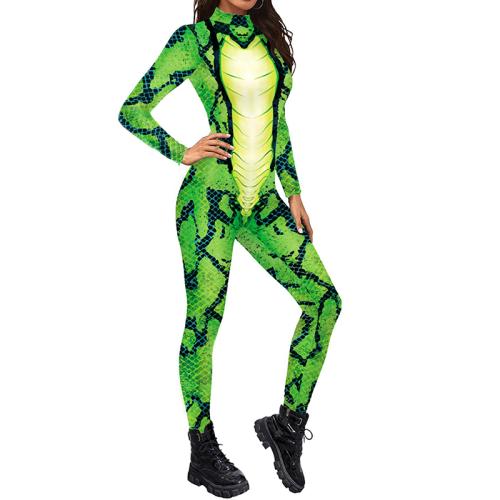 Spandex & Polyester Women Sexy Jumpsuit printed animal prints green PC