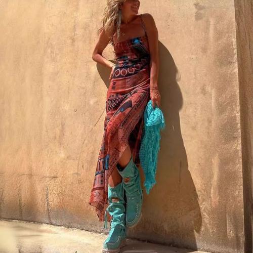 Organza & Polyester Slip Kleid, Gedruckt, unterschiedliche Farbe und Muster für die Wahl,  Stück