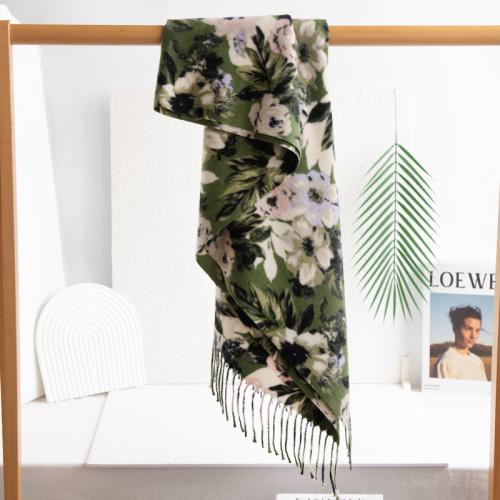 Polyester Women Scarf thermal printed floral green PC