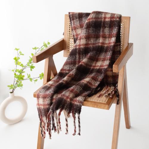 Polyester Women Scarf thermal Napping plaid PC