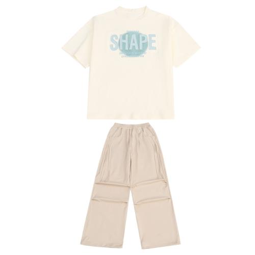 Cotton Children Clothes Set & loose & breathable Pants & top patchwork letter Apricot Set