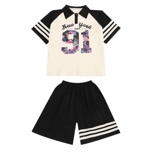 Cotton Children Clothes Set & loose & breathable Pants & top patchwork number pattern black Set