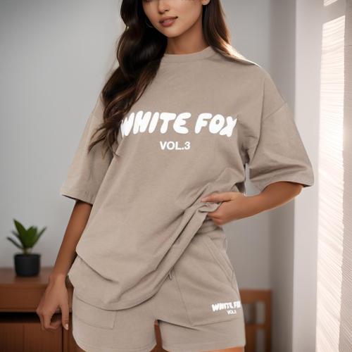 Polyester Women Casual Set & two piece & loose short pants & short sleeve T-shirts printed letter Set