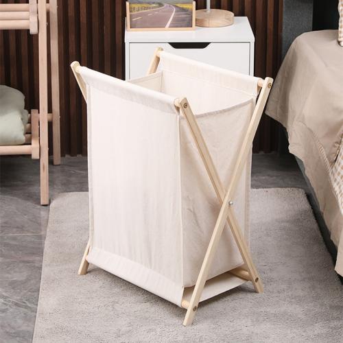 Cloth & Solid Wood foldable Storage Basket Solid beige PC