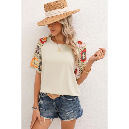 Spandex & Polyester Women Short Sleeve T-Shirts & hollow floral PC