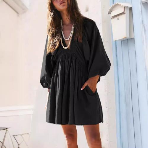 Cotton A-line Beach Dress & loose & above knee Solid PC