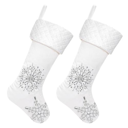 Polyester Christmas Decoration Stocking for home decoration & christmas design patchwork snowflake pattern white PC