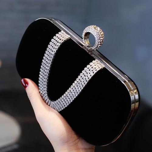 Velour Clutch Bag with rhinestone Polyester PC