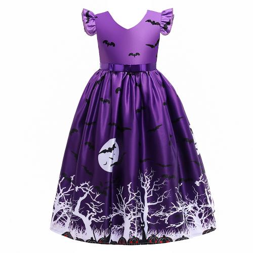Polyester Girl One-piece Dress Halloween Design purple PC
