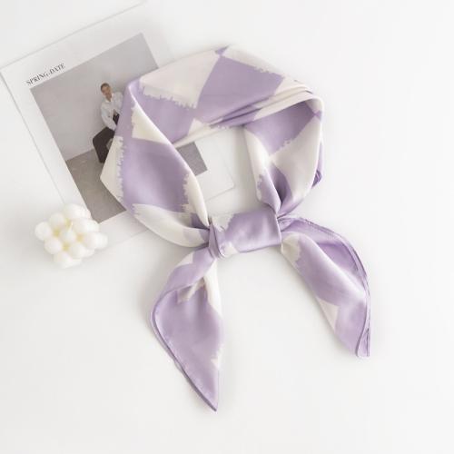 ポリエステル シルクスカーフ 印刷 格子 縞 紫 一つ