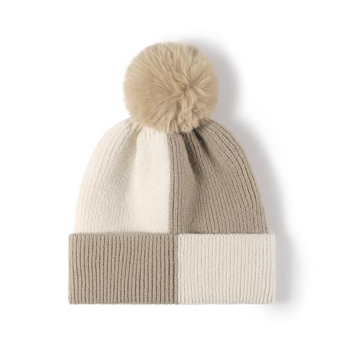 Knitted Knitted Hat with fur ball & thermal knitted plaid : PC