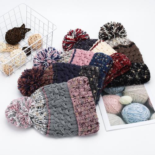 Acrylic Knitted Hat with fur ball & thermal knitted striped : PC