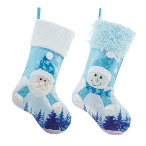 Leinen & Plüsch & Kleber gebunden Stoff Weihnachtsdekoration Socken, unterschiedliches Muster zur Auswahl, Blau,  Stück