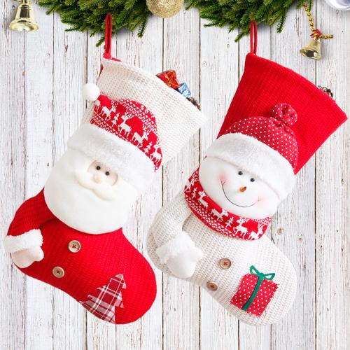 Lijm gebonden stof & Gebreide Kerstdecoratie sokken rood en wit stuk