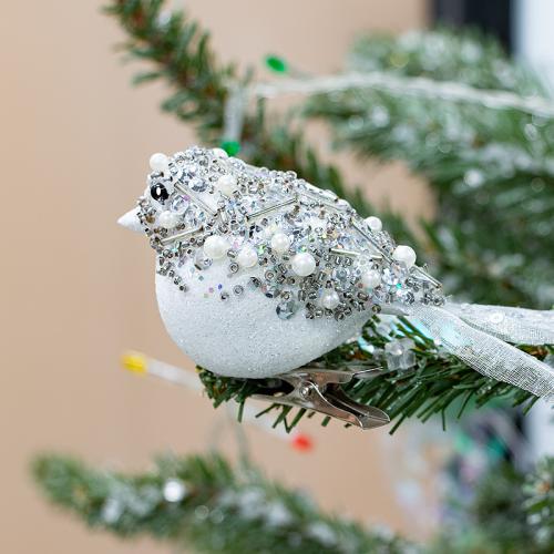 Pluma & Espuma Árbol de Navidad colgando de la decoración, plata,  trozo