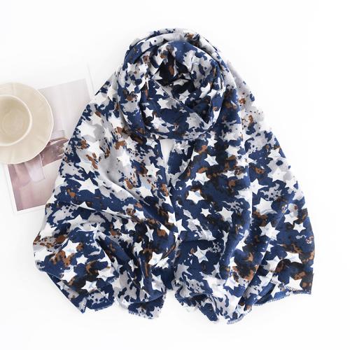 Polyester Women Scarf thermal printed star pattern blue PC