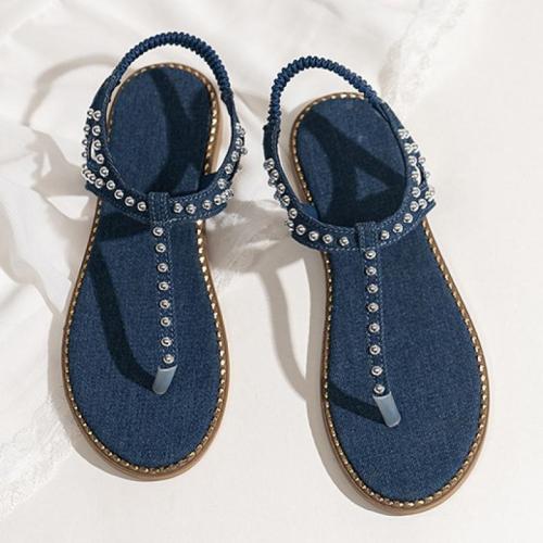 Rubber & Canvas Women Sandals hardwearing & anti-skidding & studded Solid blue Pair