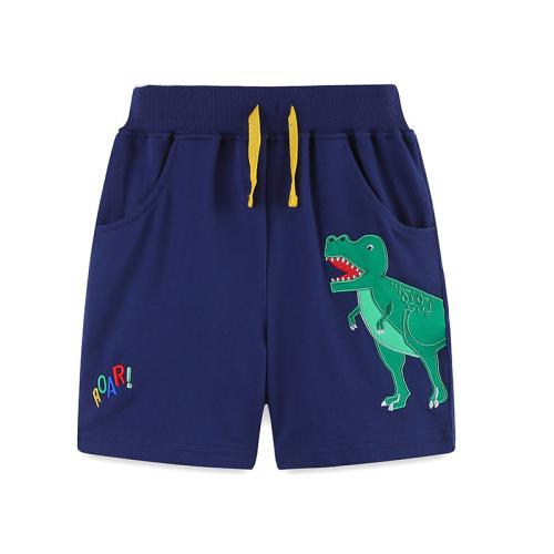 Cotton Children Shorts & sweat absorption & breathable embroidered Dinosaur Navy Blue PC