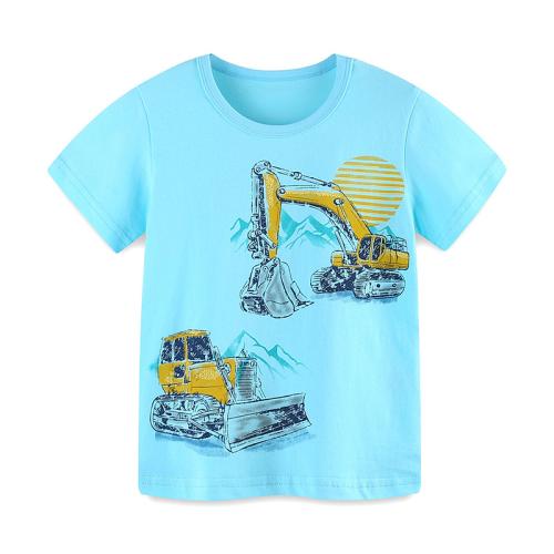 Algodón Camiseta de los niños, impreso, azul claro,  trozo