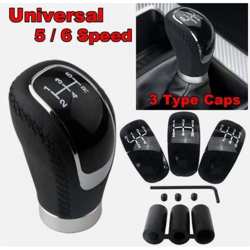 5/6 Speed 3 Cap Universal Leather Manual Car Gear Shift Lever Shifter Knob Stick