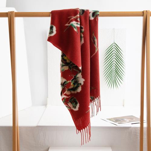 Polyester Women Scarf thermal printed floral wine red PC