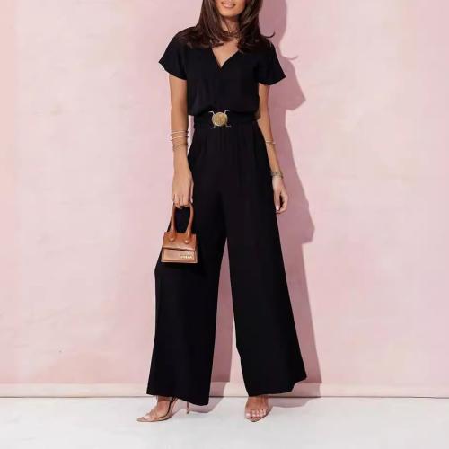Polyester Long Jumpsuit slimming & deep V Solid PC