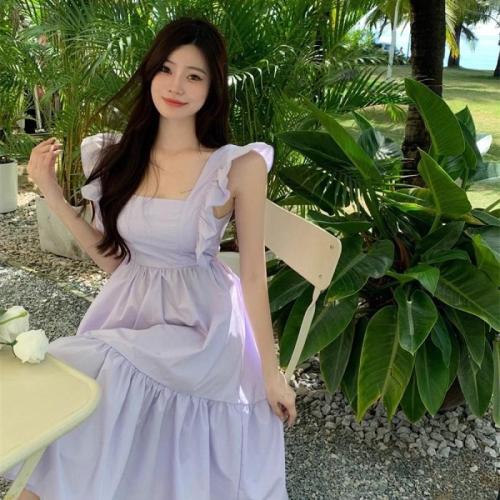 Polyester Soft Slip Dress backless & breathable Solid purple PC