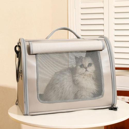 PVC & PU Leather Pet Carry Handbag portable & breathable Solid light gray PC