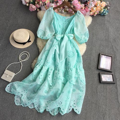 Polyester One-piece Dress double layer & hollow & breathable Solid PC
