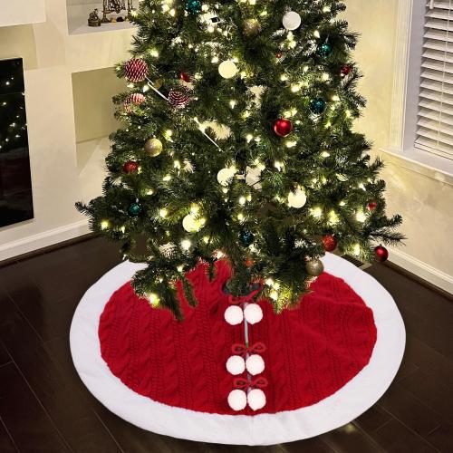De punto Falda del árbol de navidad, rojo,  trozo