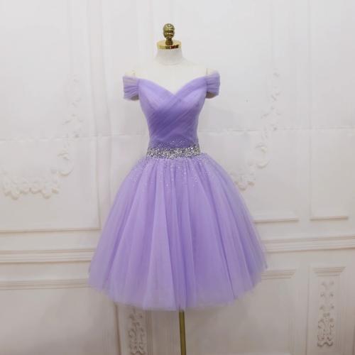Polyester Slim Short Evening Dress purple PC