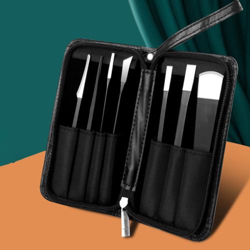 Stainless Steel Pedicure Tools Set portable & seven piece Solid black PC