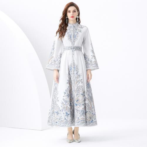 Polyester Einteiliges Kleid, Gedruckt, Floral, Weiß,  Stück