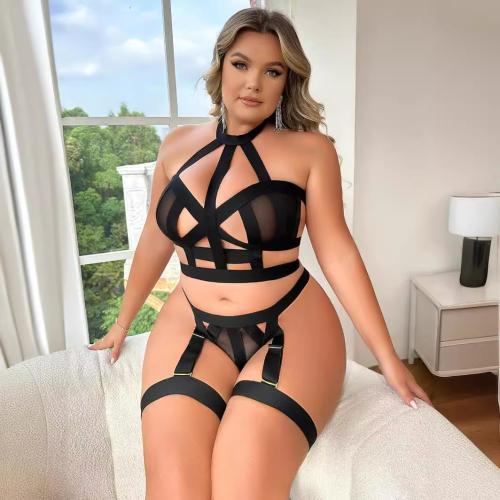 Polyester Plus Size Sexy Bra Set & hollow Solid Set