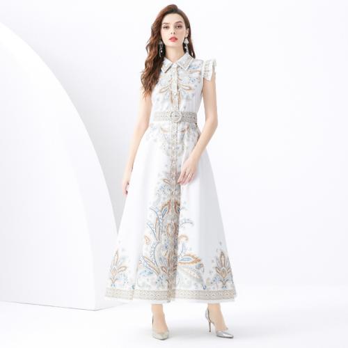 Polyester Einteiliges Kleid, Gedruckt, Weiß,  Stück