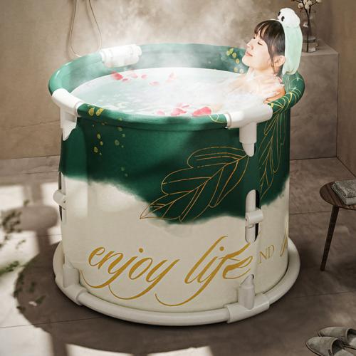 PVC heat preservation Foldable Bathtub durable printed leaf pattern green PC