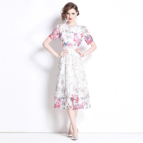 Spitze & Polyester Einteiliges Kleid, Bestickt, Floral, Weiß,  Stück