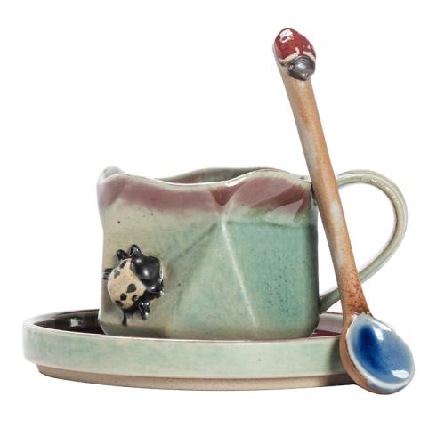 Cerámica Juego de tazas de café, plato & Cuchara, más colores para elegir,  Conjunto