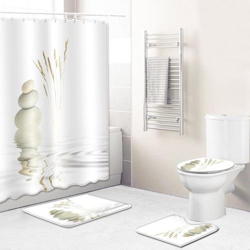 Polyester Waterproof Bathroom Accessories Set for bathroom & four piece printed white Set