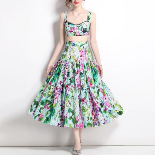 Polyester High Waist Two-Piece Dress Set & two piece printed Set